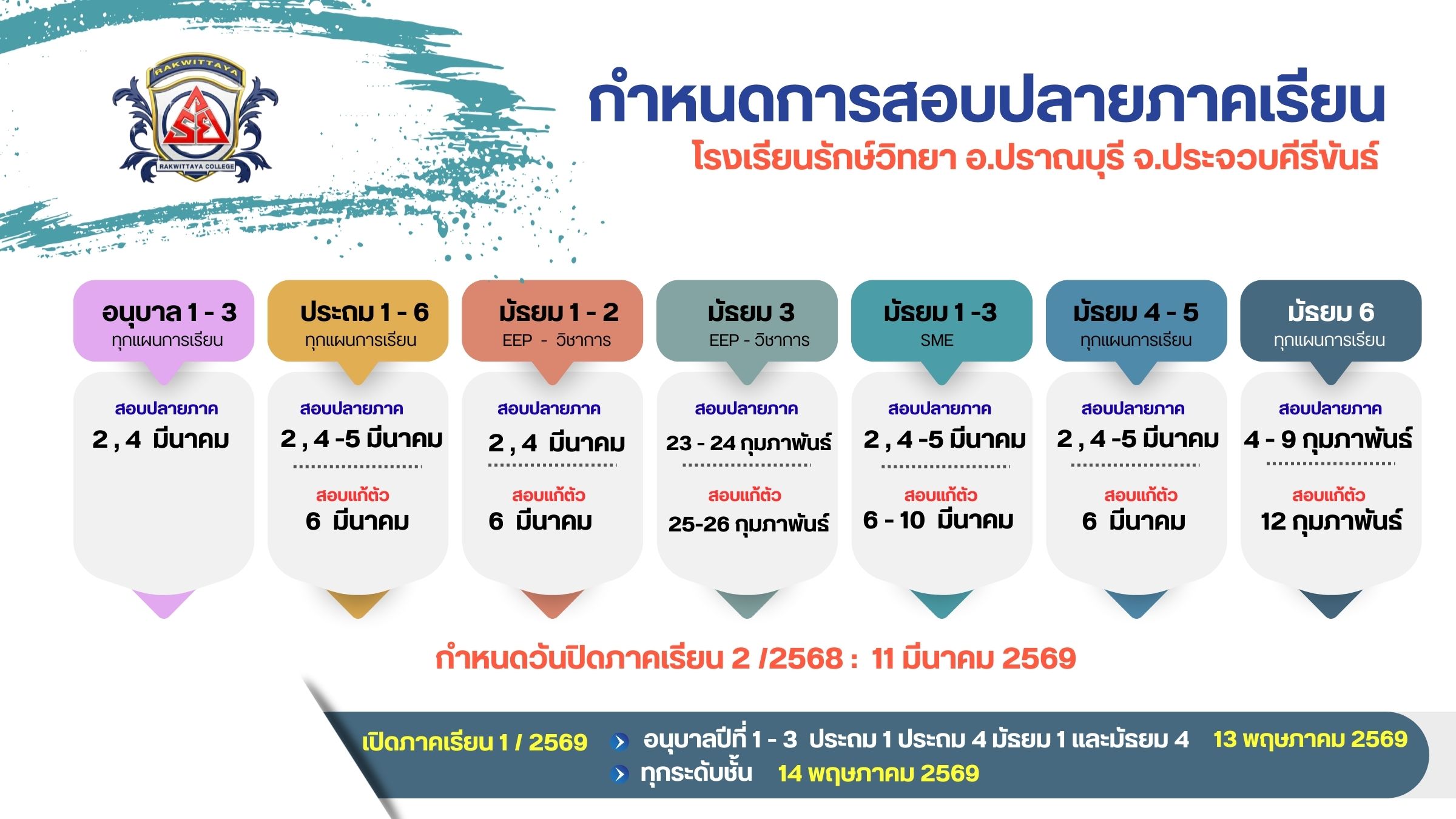 กำหนดการสอบปลายภาคเรียน 3